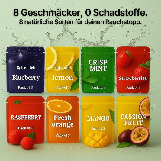 8er Flavour Pack: Blaubeere, Zitrone, Minze, Erdbeere, Himbeere, Orange, Mango, Passionsfrucht